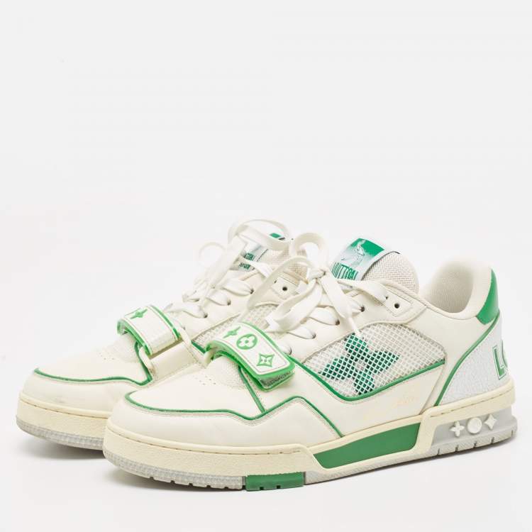 Pre Owned Louis Vuitton White/Green Leather and Mesh Low Top Sneakers Size 40