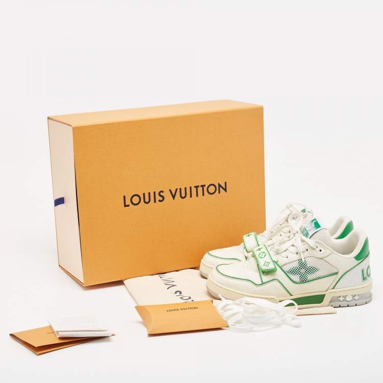 Pre Owned Louis Vuitton White/Green Leather and Mesh Low Top Sneakers Size 40