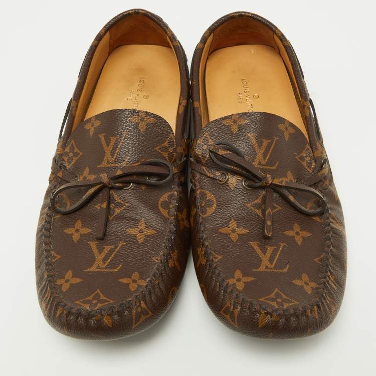 Louis Vuitton Brown Monogram Canvas Slip On Loafers Size 42.5