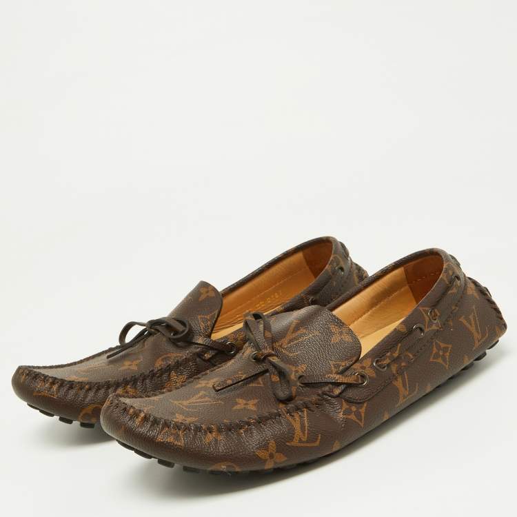 Louis Vuitton Brown Monogram Canvas Slip On Loafers Size 42.5