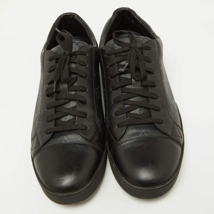 Pre Owned Louis Vuitton Black Leather and Monogram Eclipse Canvas Match Up Sneaker Size 42.5
