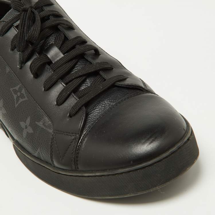 Pre Owned Louis Vuitton Black Leather and Monogram Eclipse Canvas Match Up Sneaker Size 42.5