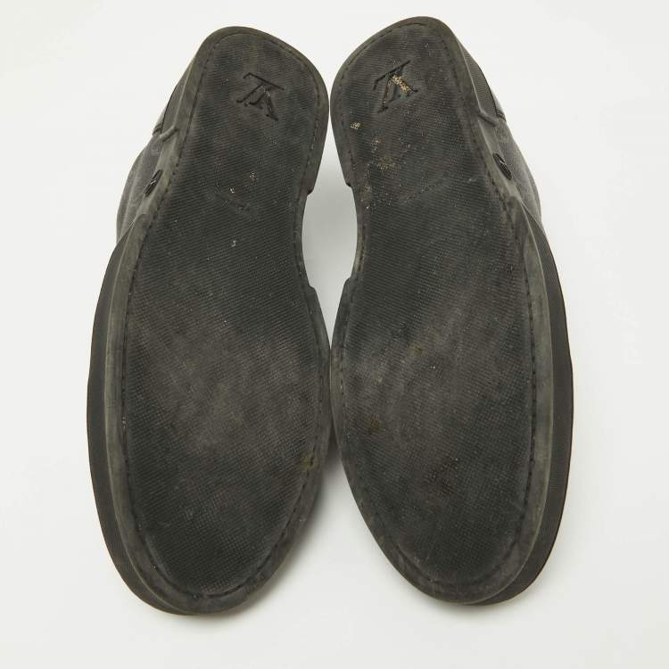 Pre Owned Louis Vuitton Black Leather and Monogram Eclipse Canvas Match Up Sneaker Size 42.5