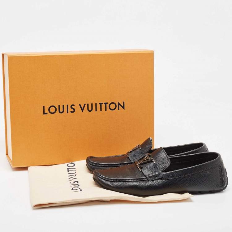 Pre Owned Louis Vuitton Black Leather Monte Carlo Slip On Loafers Size 41.5
