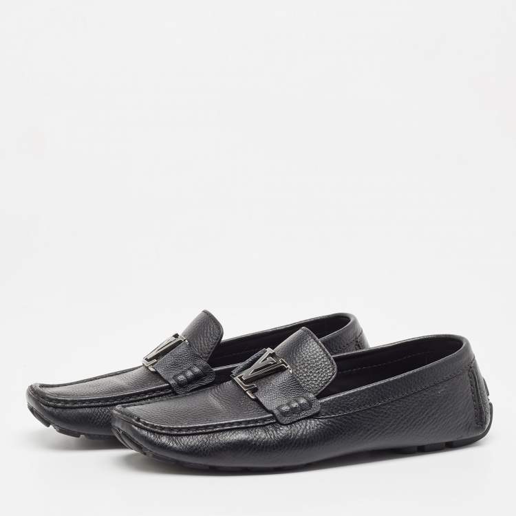 Pre Owned Louis Vuitton Black Leather Monte Carlo Slip On Loafers Size 41.5