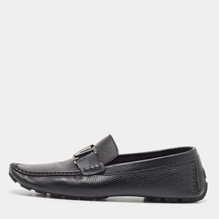 Pre Owned Louis Vuitton Black Leather Monte Carlo Slip On Loafers Size 41.5
