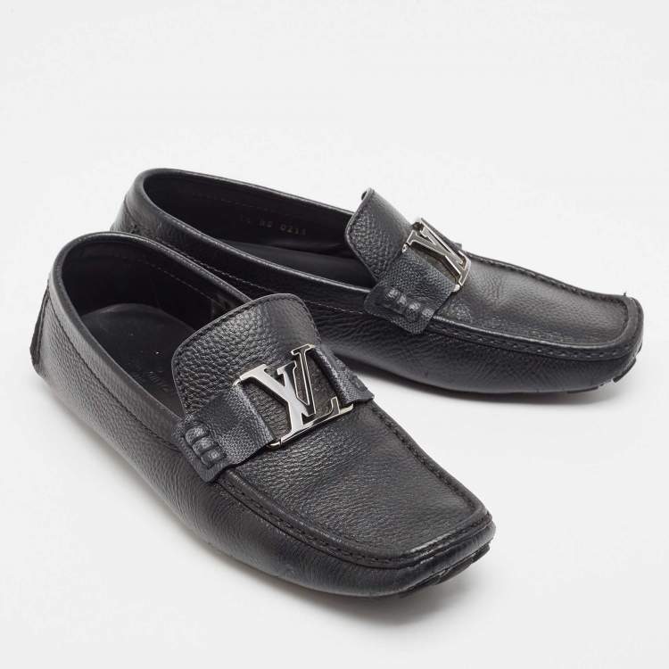 Pre Owned Louis Vuitton Black Leather Monte Carlo Slip On Loafers Size 41.5