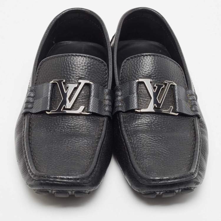 Pre Owned Louis Vuitton Black Leather Monte Carlo Slip On Loafers Size 41.5