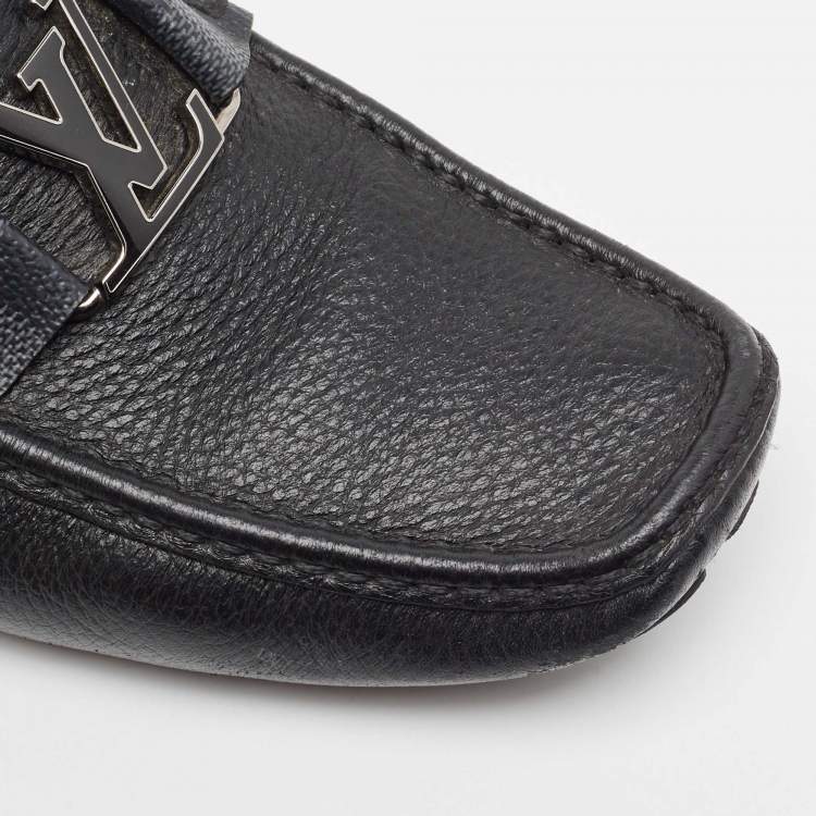 Pre Owned Louis Vuitton Black Leather Monte Carlo Slip On Loafers Size 41.5