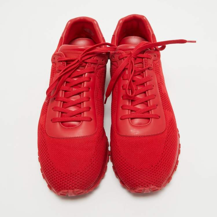 Pre Owned Louis Vuitton Red Leather and Mesh Runaway Damier Sneakers Size 43