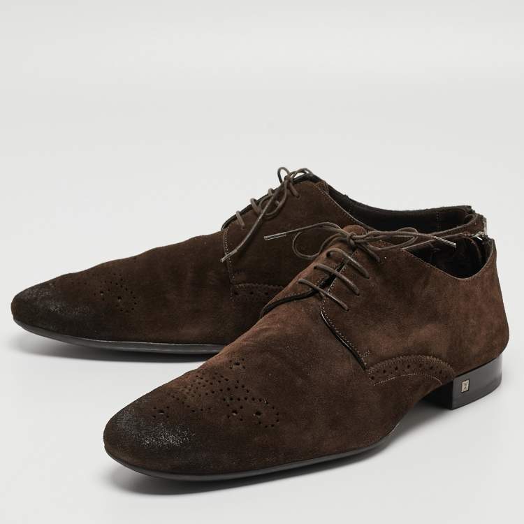 Pre Owned Louis Vuitton Brown Suede Lace Up Oxfords Size 42.5