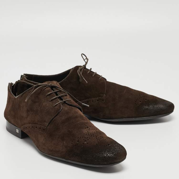 Pre Owned Louis Vuitton Brown Suede Lace Up Oxfords Size 42.5