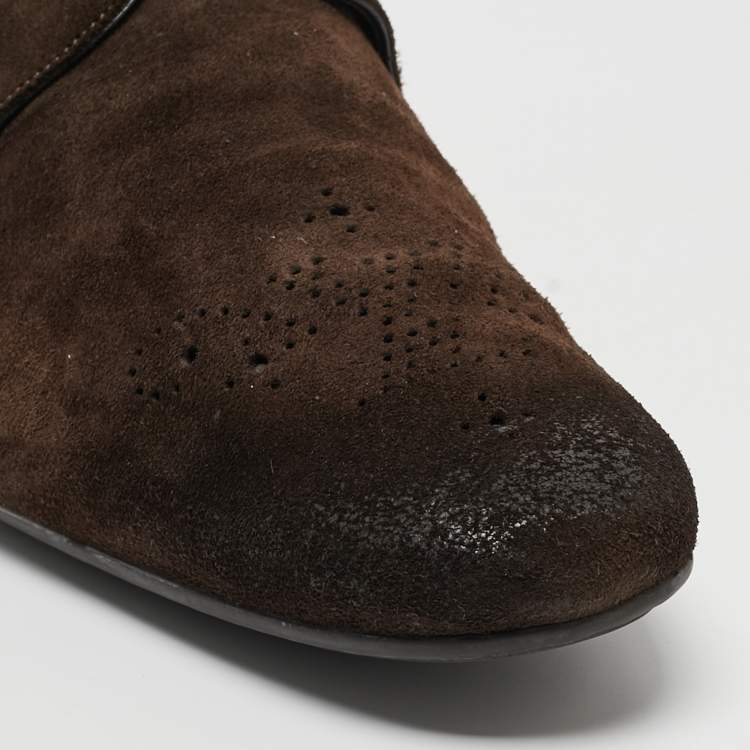 Pre Owned Louis Vuitton Brown Suede Lace Up Oxfords Size 42.5