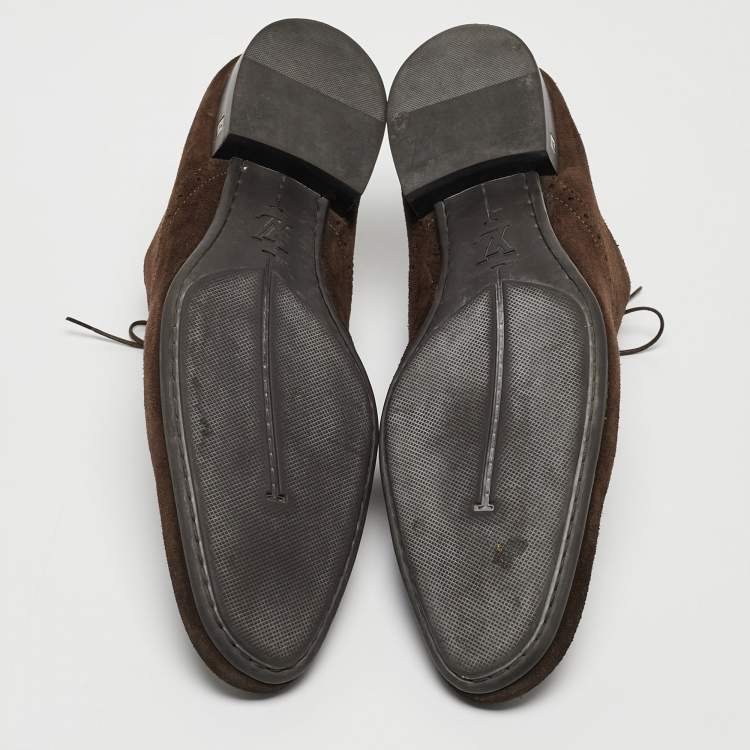 Pre Owned Louis Vuitton Brown Suede Lace Up Oxfords Size 42.5
