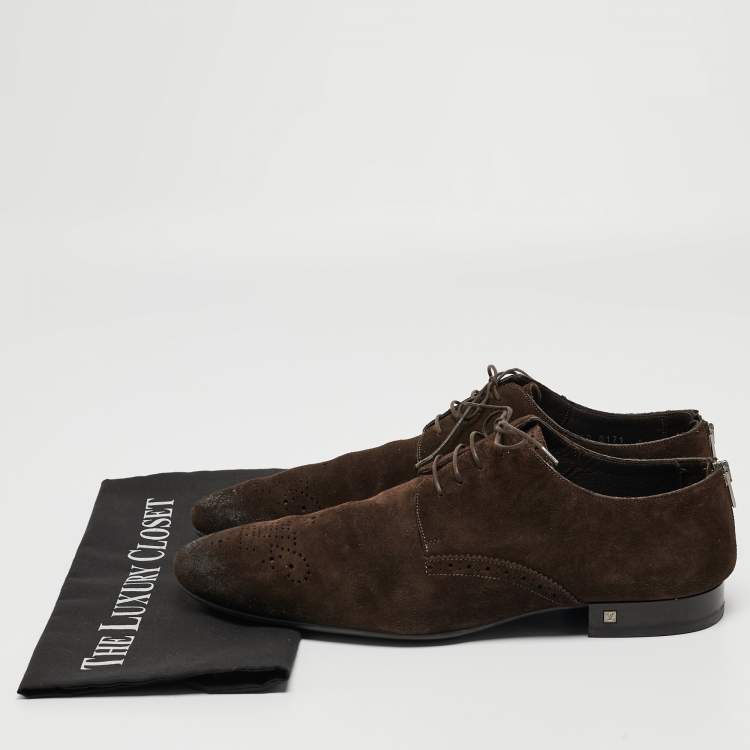 Pre Owned Louis Vuitton Brown Suede Lace Up Oxfords Size 42.5