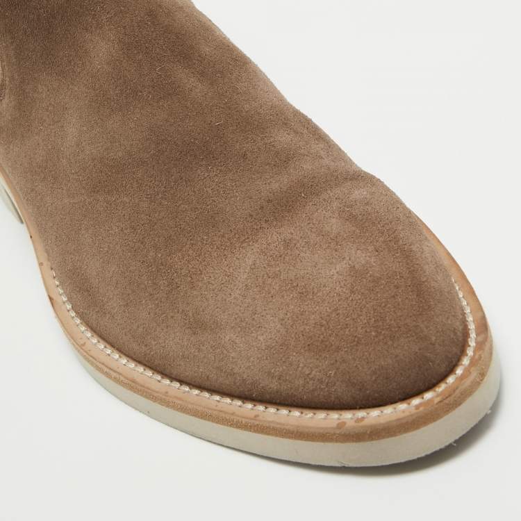 Pre Owned Louis Vuitton Brown Suede LV Flex Chelsea Boots Size 44