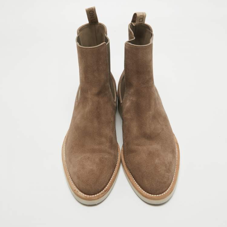 Pre Owned Louis Vuitton Brown Suede LV Flex Chelsea Boots Size 44