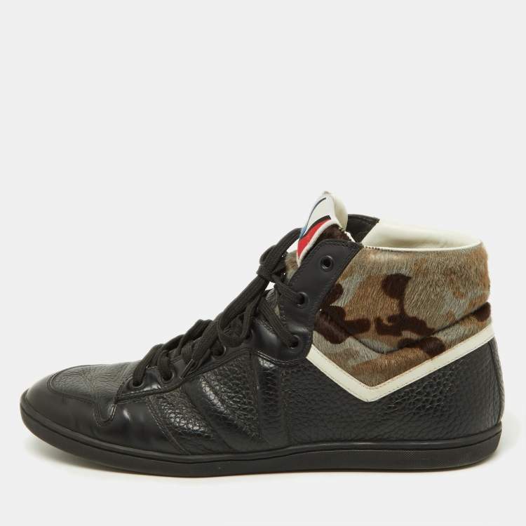 Pre Owned Louis Vuitton Black Leather and Calfhair Trainer High Top Sneakers Size 43
