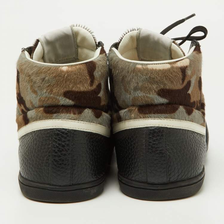 Pre Owned Louis Vuitton Black Leather and Calfhair Trainer High Top Sneakers Size 43