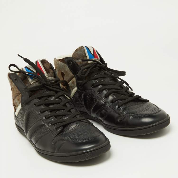 Pre Owned Louis Vuitton Black Leather and Calfhair Trainer High Top Sneakers Size 43