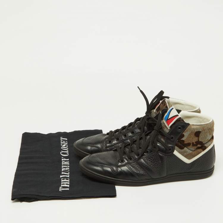 Pre Owned Louis Vuitton Black Leather and Calfhair Trainer High Top Sneakers Size 43