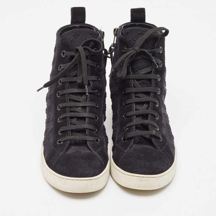 Pre Owned Louis Vuitton Black Monogram Neoprene and Suede Stellar High Top Sneakers Size  38