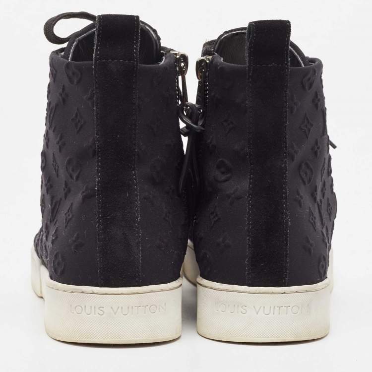 Pre Owned Louis Vuitton Black Monogram Neoprene and Suede Stellar High Top Sneakers Size  38