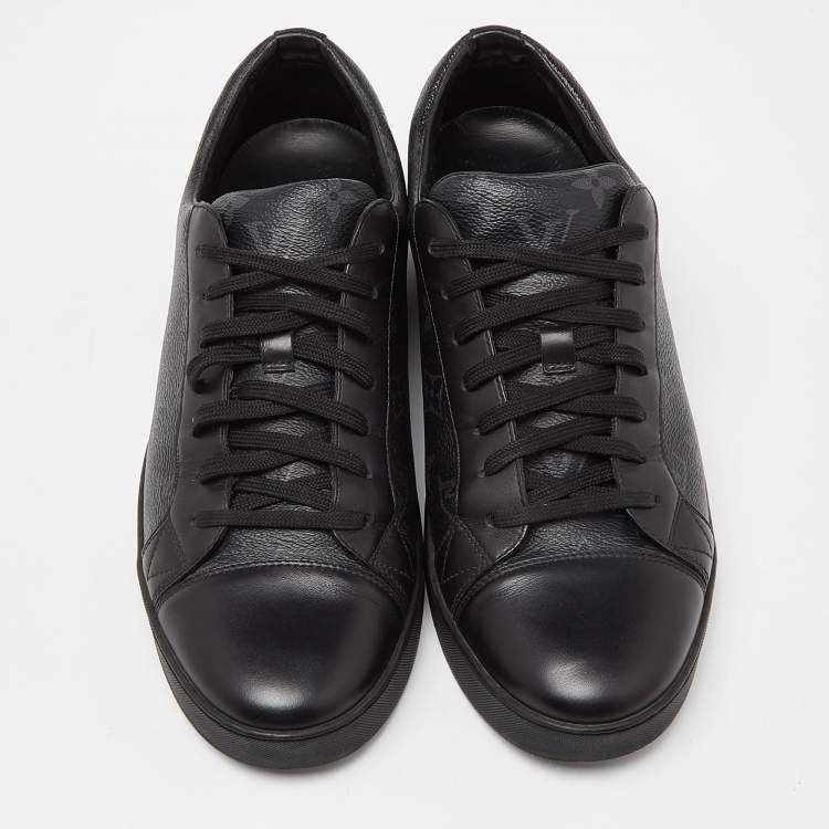 Pre Owned Louis Vuitton Black Leather and Monogram Coated Canvas Match Up Sneakers Size 42