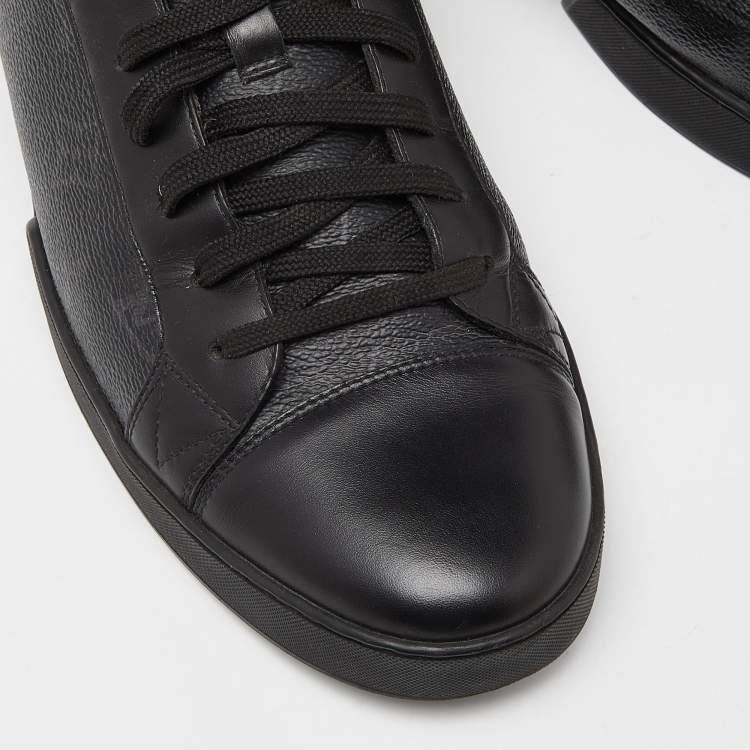 Pre Owned Louis Vuitton Black Leather and Monogram Coated Canvas Match Up Sneakers Size 42