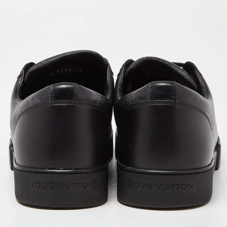 Pre Owned Louis Vuitton Black Leather and Monogram Coated Canvas Match Up Sneakers Size 42