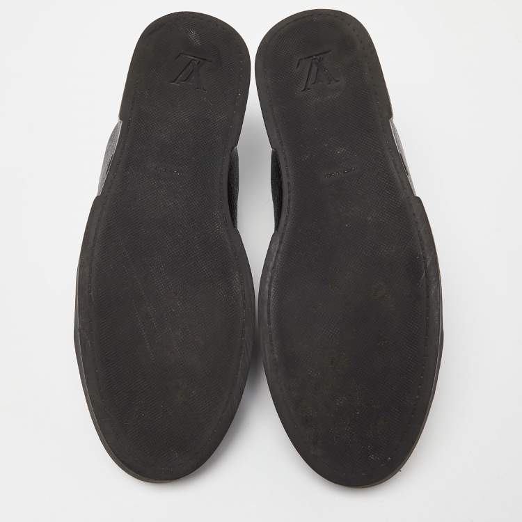 Pre Owned Louis Vuitton Black Leather and Monogram Coated Canvas Match Up Sneakers Size 42