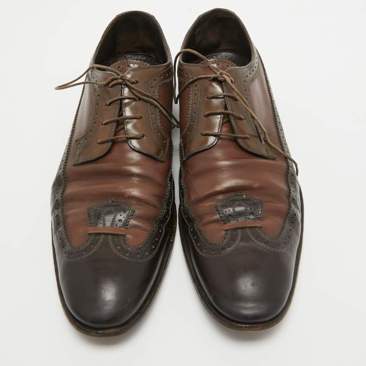 Pre Owned Louis Vuitton Tricolor Brogue Leather Lace Up Derby Size 44