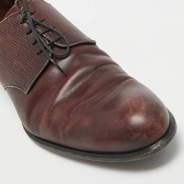 Pre Owned Louis Vuitton Burgundy Epi Leather and Leather Lace Up Derby Size 45
