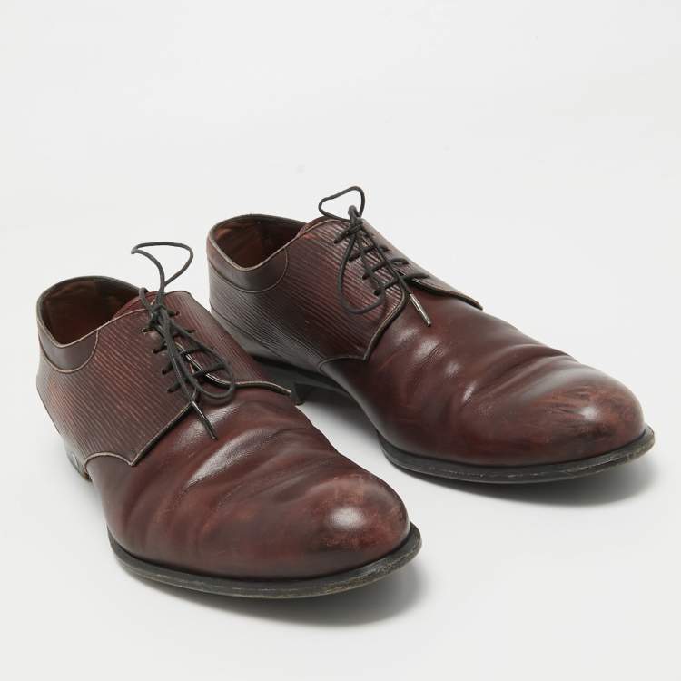 Pre Owned Louis Vuitton Burgundy Epi Leather and Leather Lace Up Derby Size 45