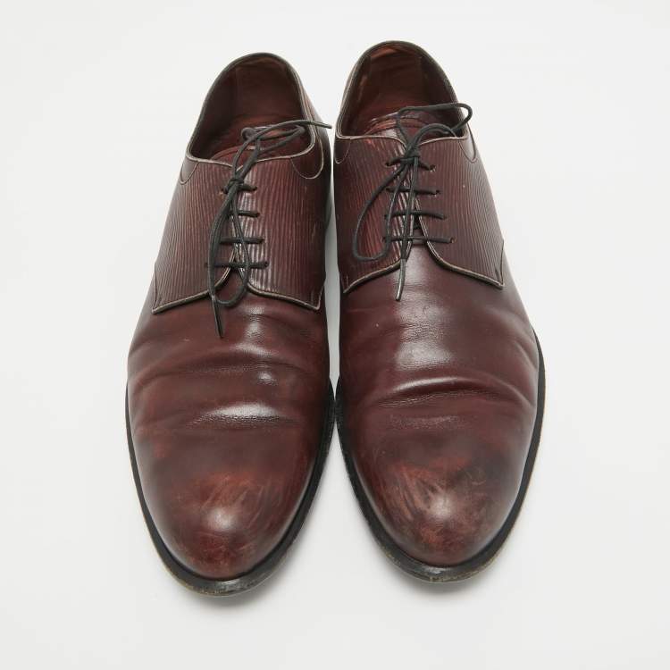 Pre Owned Louis Vuitton Burgundy Epi Leather and Leather Lace Up Derby Size 45