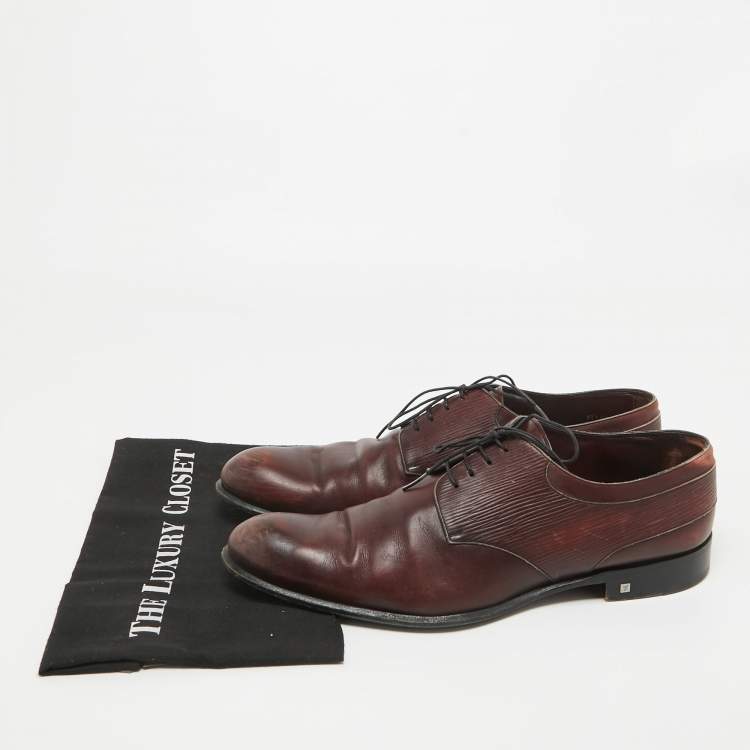 Pre Owned Louis Vuitton Burgundy Epi Leather and Leather Lace Up Derby Size 45