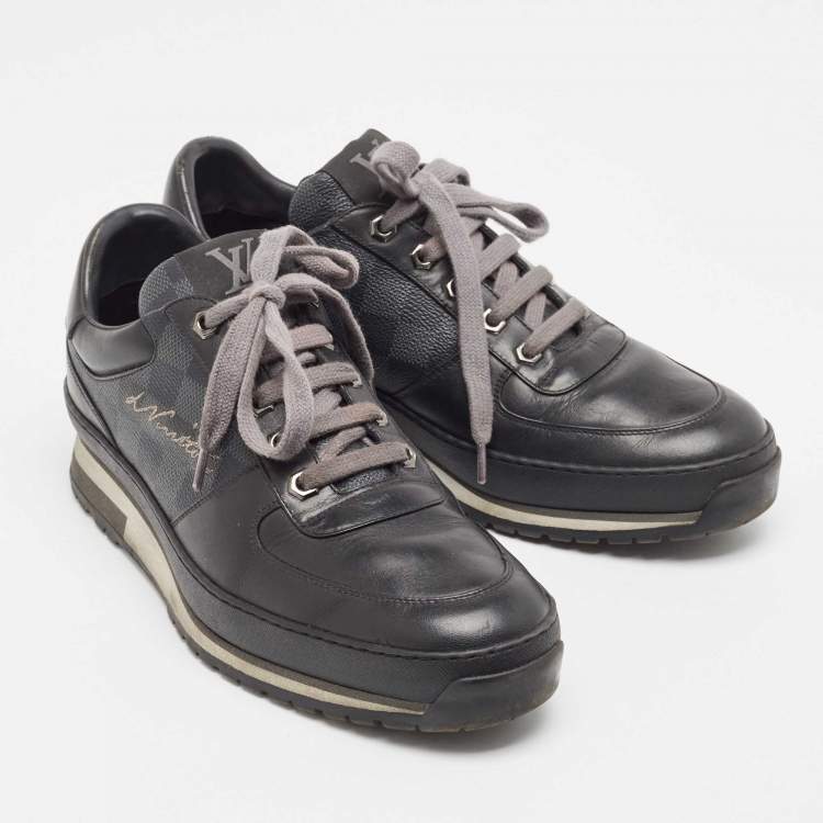 مملوكة مسبقًا Louis Vuitton Black/Grey Damier Graphite Canvas & Leather Harlem Low-Top Sneakers Size 41.5
