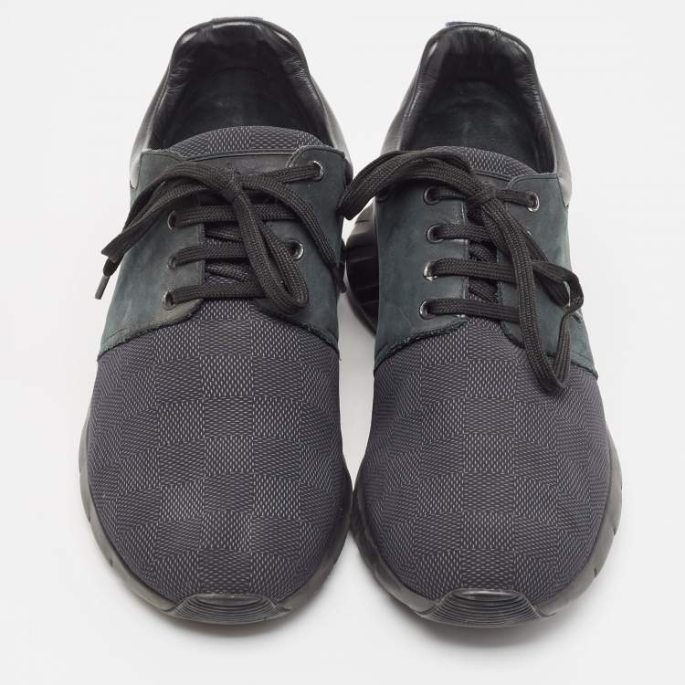 Pre Owned Louis Vuitton Green/Black Nylon and  Leather Fastlane Sneakers Size 41.5 