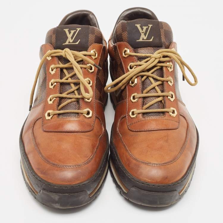 Pre Owned Louise Vuitton Brown Monogram Canvas and Leather Low Top Sneakers Size 41