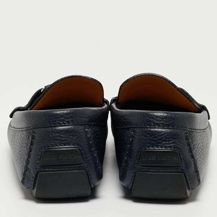 Pre Owned Louis Vuitton Navy Blue Leather Monte Carlo Loafers Size 42.5