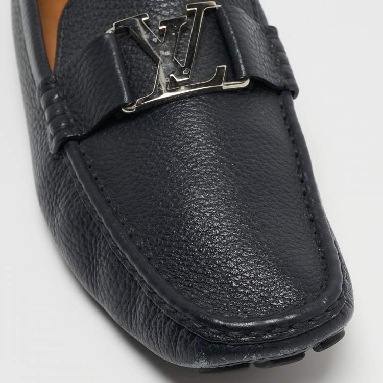 Pre Owned Louis Vuitton Navy Blue Leather Monte Carlo Loafers Size 42.5