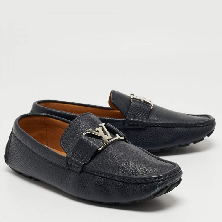Pre Owned Louis Vuitton Navy Blue Leather Monte Carlo Loafers Size 42.5