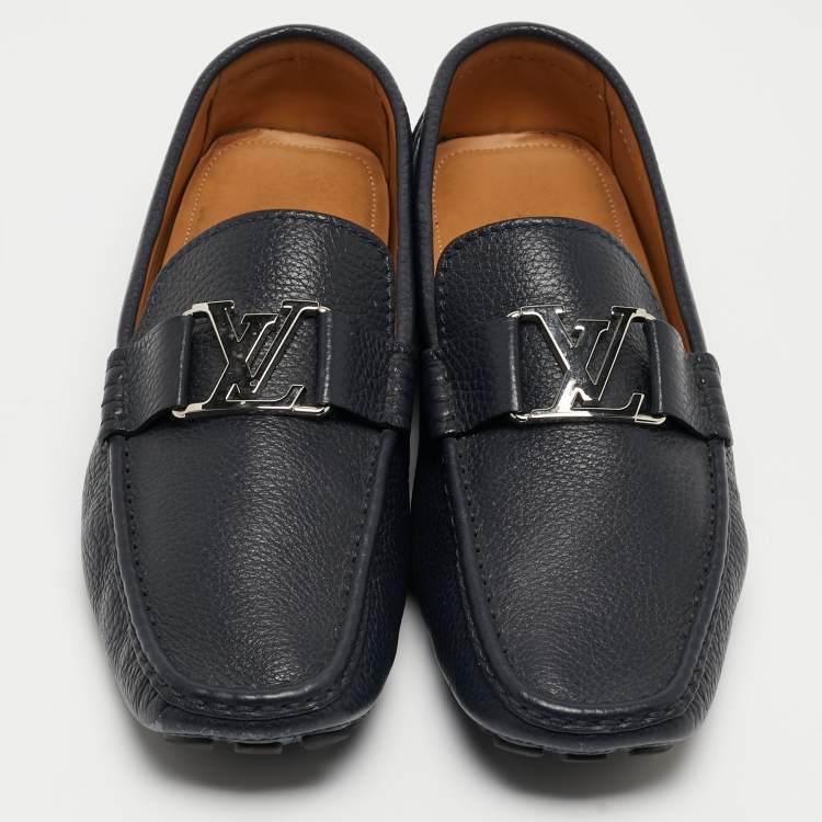 Pre Owned Louis Vuitton Navy Blue Leather Monte Carlo Loafers Size 42.5