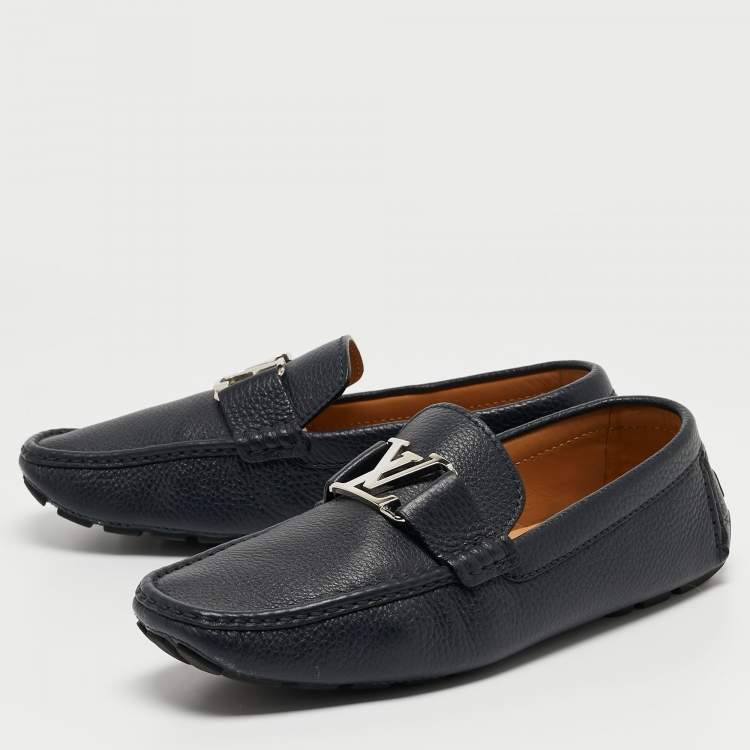 Pre Owned Louis Vuitton Navy Blue Leather Monte Carlo Loafers Size 42.5