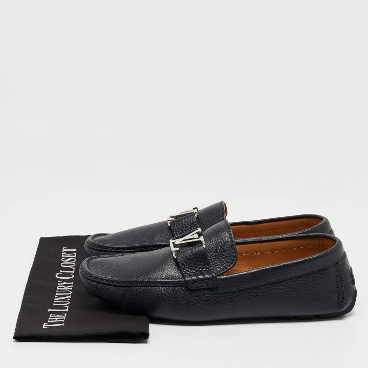 Pre Owned Louis Vuitton Navy Blue Leather Monte Carlo Loafers Size 42.5