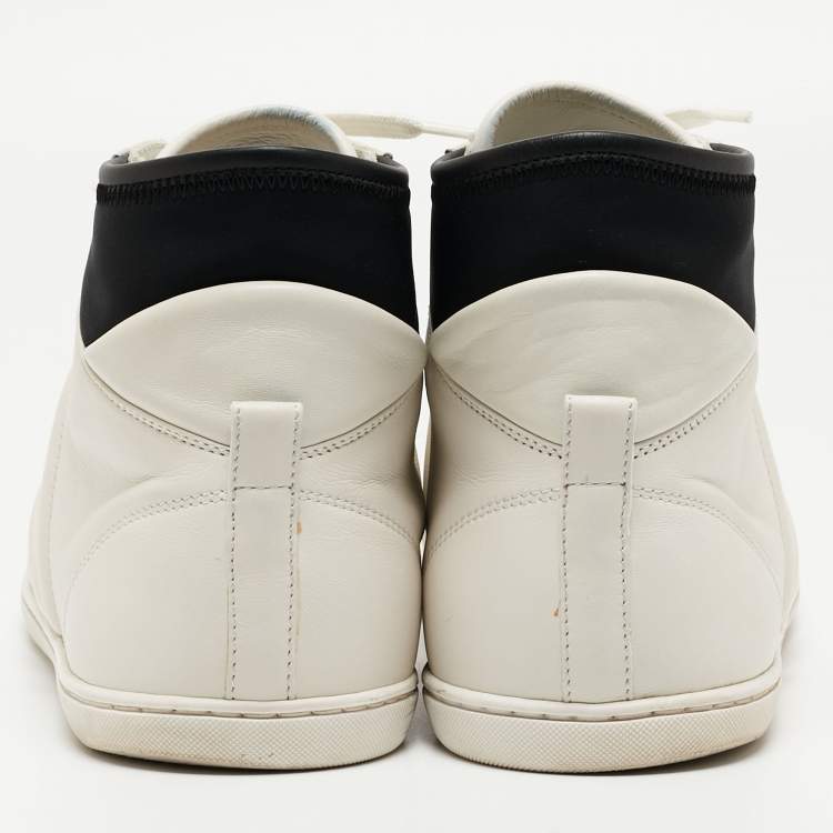 Pre Owned Louis Vuitton White/Black Leather Trainer High Top Sneakers Size 42.5 