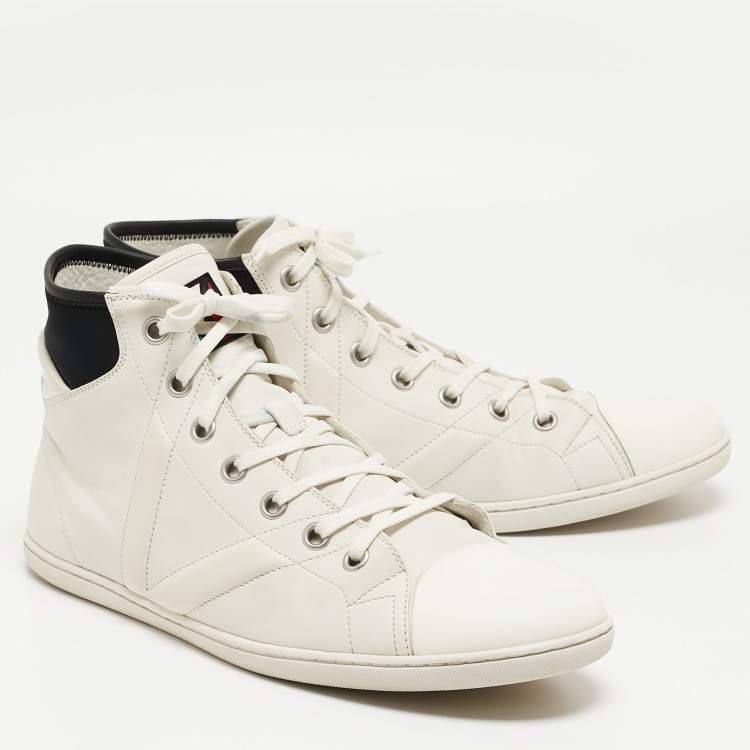 Pre Owned Louis Vuitton White/Black Leather Trainer High Top Sneakers Size 42.5 