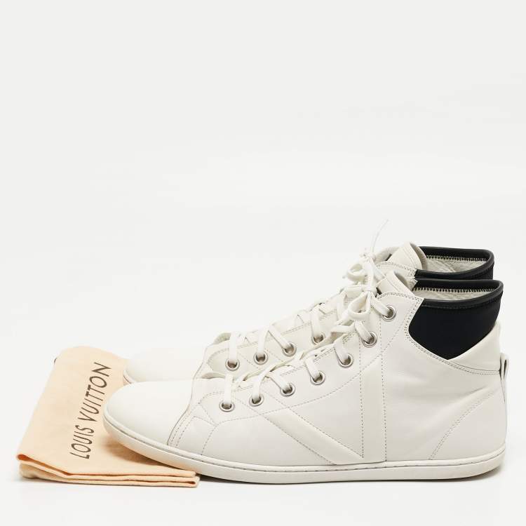 Pre Owned Louis Vuitton White/Black Leather Trainer High Top Sneakers Size 42.5 