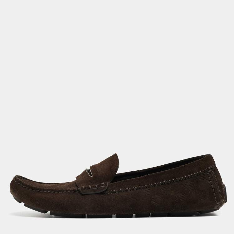 Pre Owned Louis Vuitton Brown Suede Monte Carlo Loafers Size 43