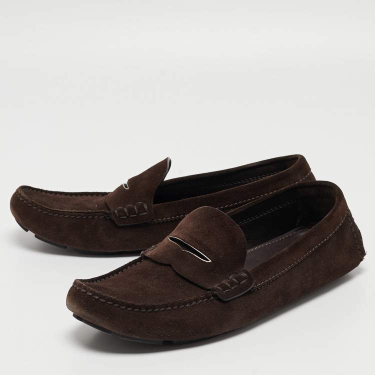 Pre Owned Louis Vuitton Brown Suede Monte Carlo Loafers Size 43
